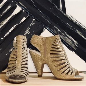 Gold and silver Bootie heels